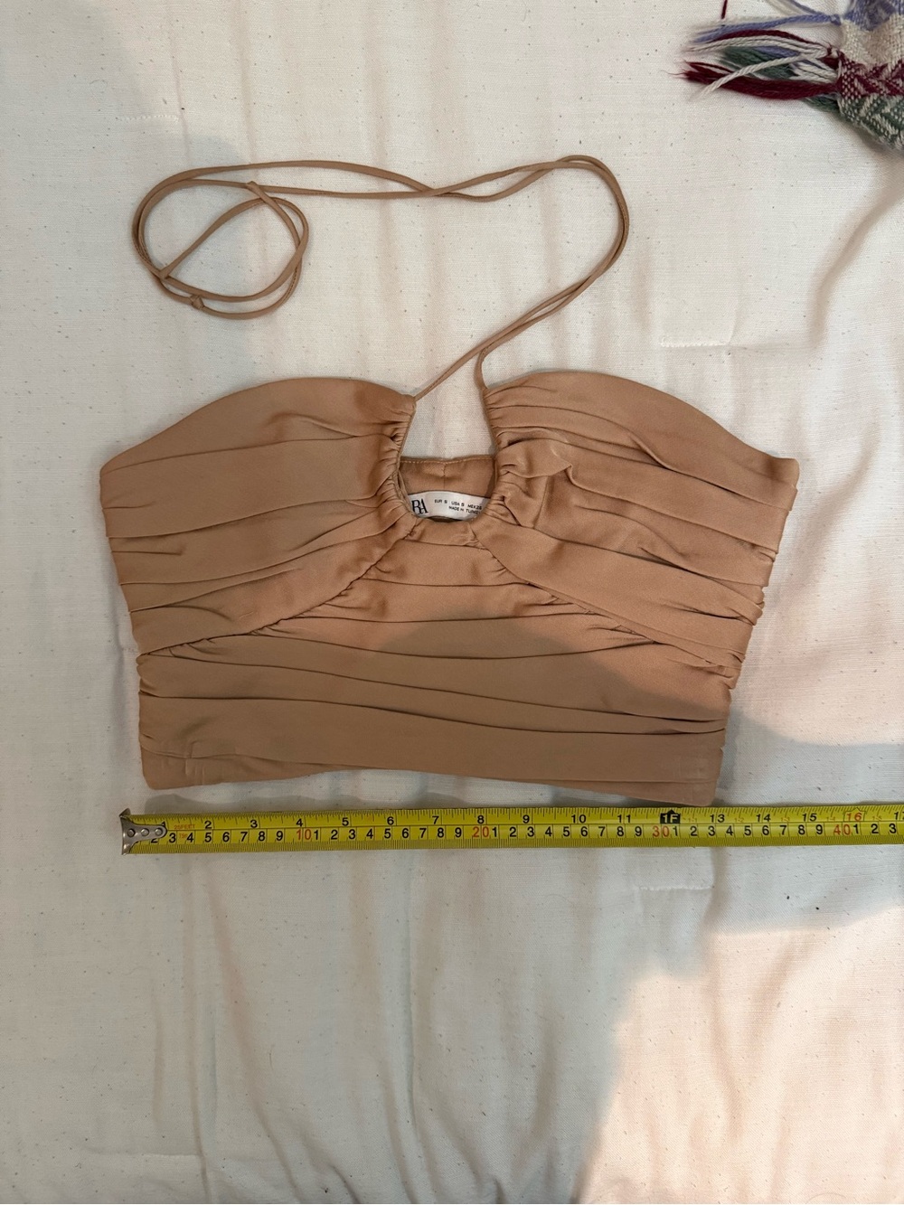 Strapless Ruched Crop Top in Nude